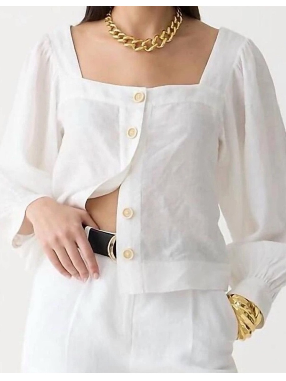 J. Crew White Linen Button-Front Square Neck Top. Size S. Style BG249